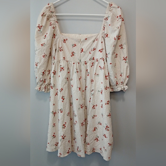 Floral Milkmaid Cottagecore Puff Sleeve Peplum Nap Dress Women's Medium - Picture 6 of 10